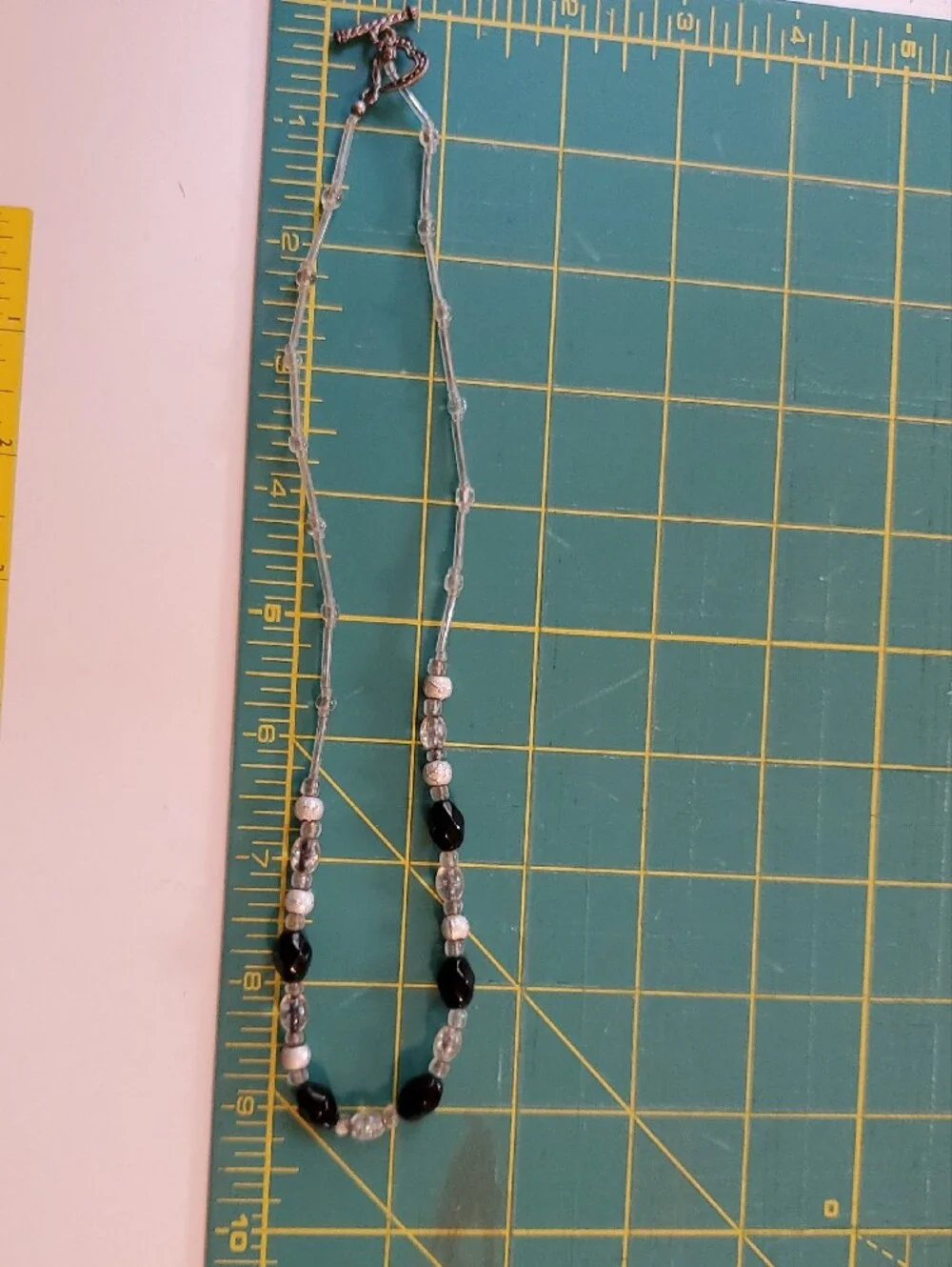 Hand Crafted Clear and Black Beaded Necklace with Heart Toggle
